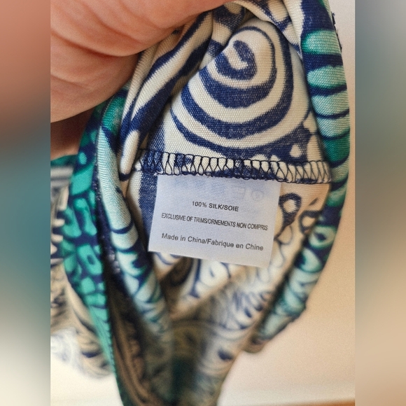 TORY BURCH 100% SILK KNIT Blue Green Patterned Dress Belt Size S - Picture 5 of 5